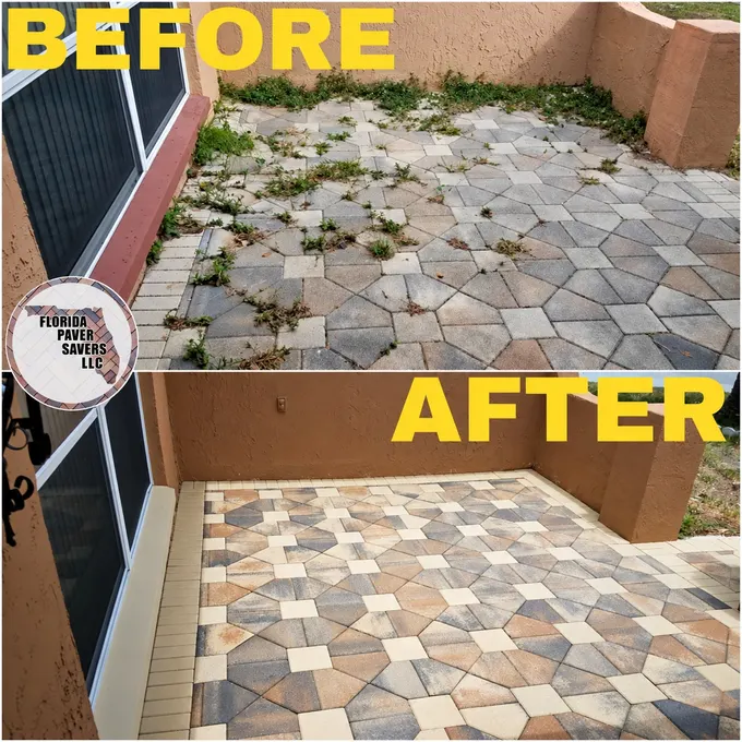Before-and-after paver cleaning, sealing and restoration on a patio