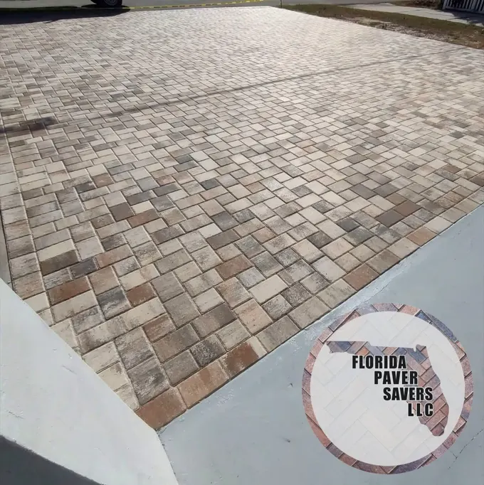 Multicolor paver driveway with a contrasting border in Weeki Wachee