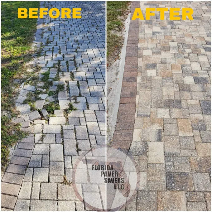 Before-and-after paver border repair, cleaning and restoration